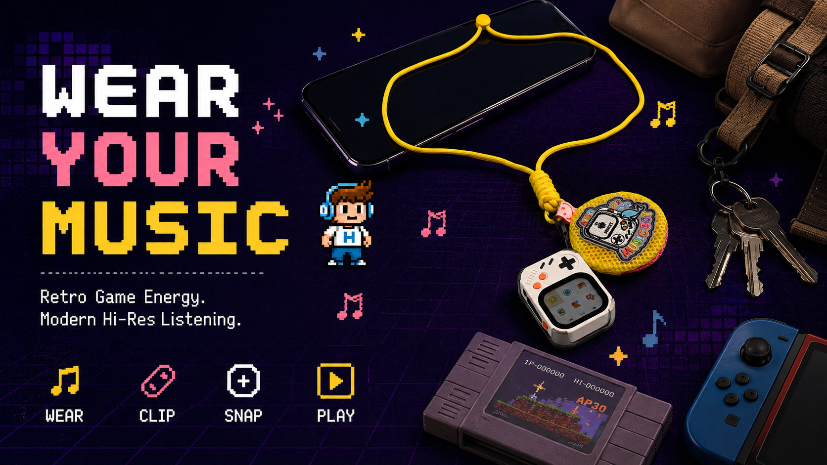 AP30 Music Boy Wearable Retro Music Player | Game-Inspired Hi-Res Audio