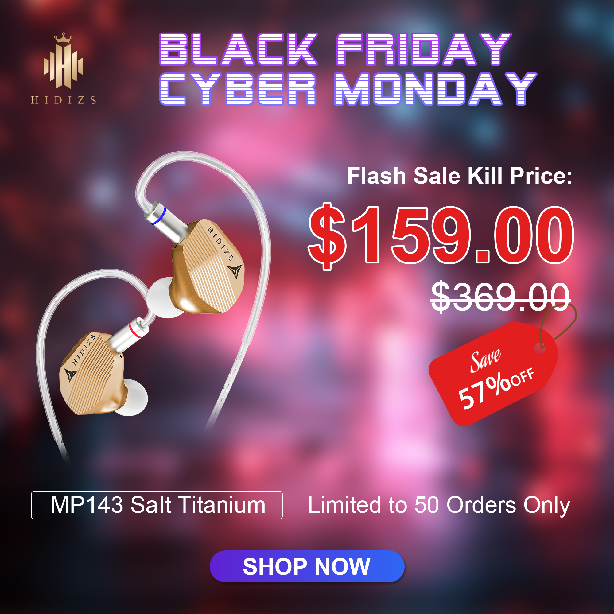 HIDIZS MP143 Salt Titanium 14.3mm Large Planar HiFi In-ear Monitors