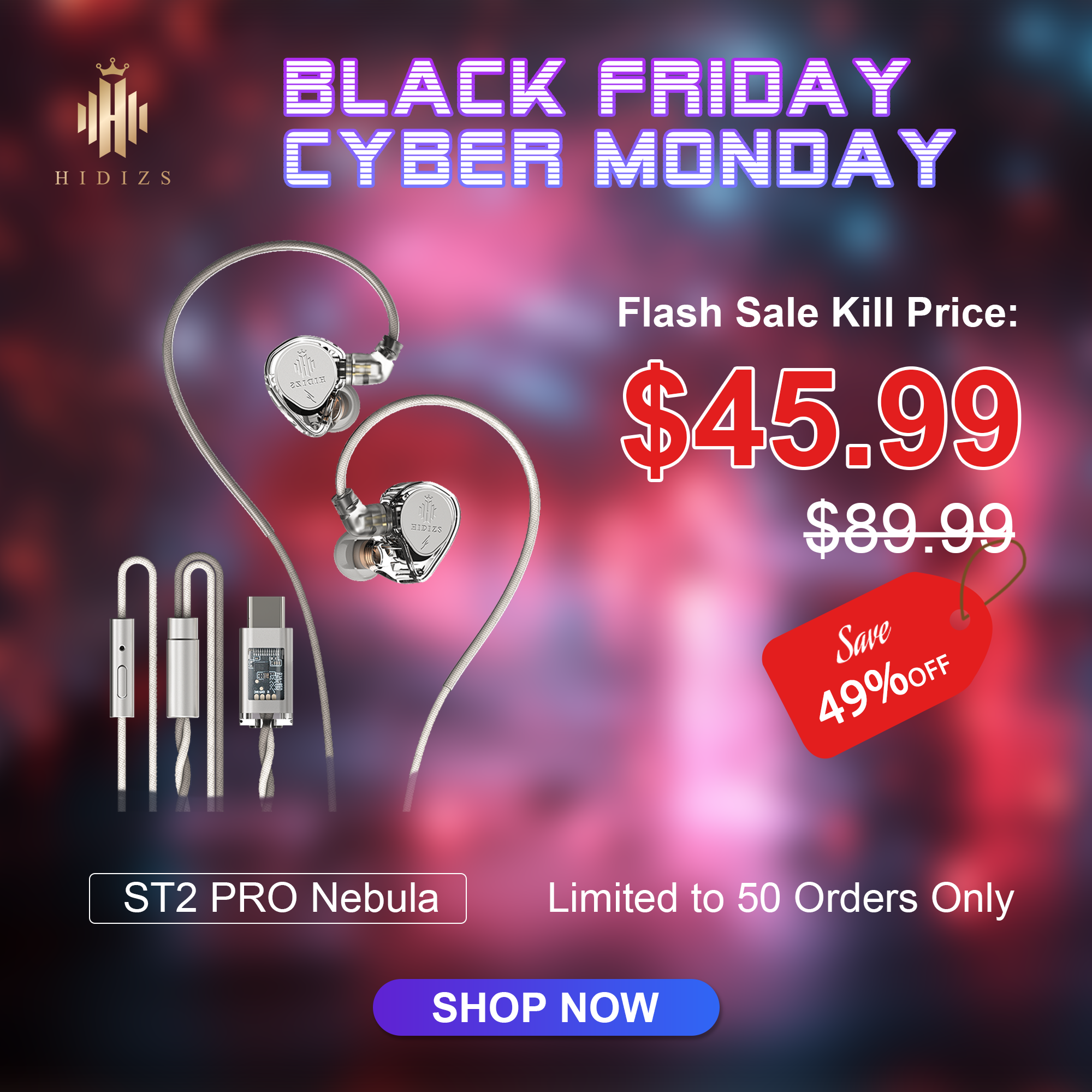 HIDIZS ST2 PRO Nebula 2-in-1 High-Performance DAC & USB-C HiFi Digital In-ear Earphones